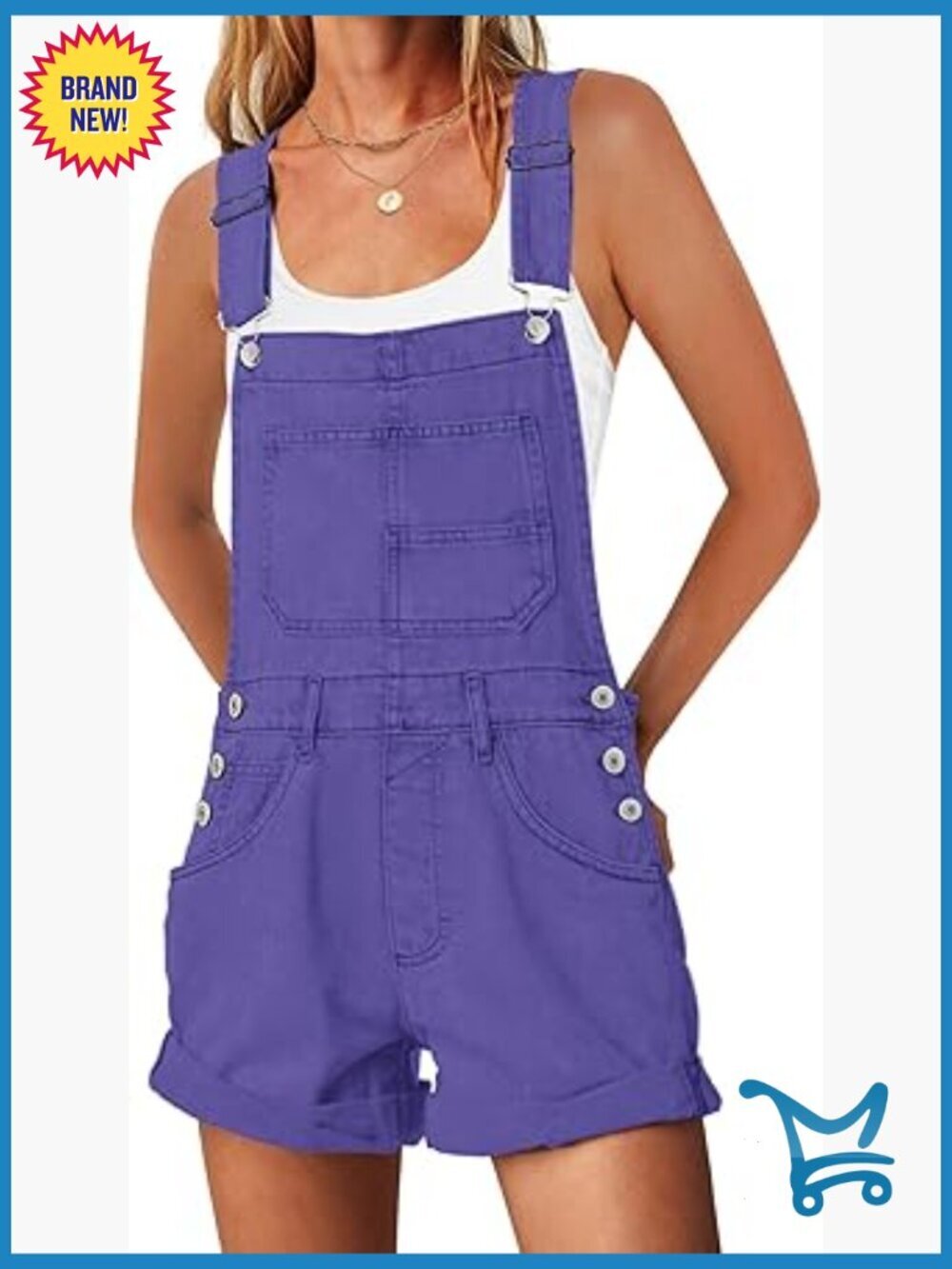 Classic Cuffed Hem Overall Shorts with Pockets Adjustable Straps